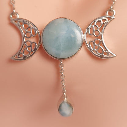 LARIMAR TRIPLE MOON NECKLACE set in STERLING SILVER 3SSLTM