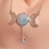 LARIMAR TRIPLE MOON NECKLACE set in STERLING SILVER 3SSLTM