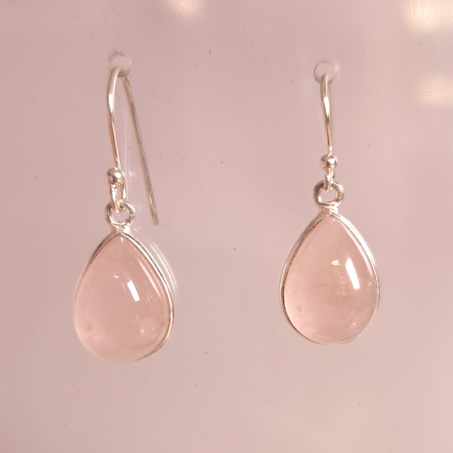 ROSE QUARTZ TEARDROP EARRINGS set in STERLING SILVER 3SSRTE