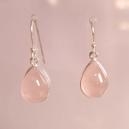 ROSE QUARTZ TEARDROP EARRINGS set in STERLING SILVER 3SSRTE