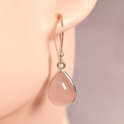 ROSE QUARTZ TEARDROP EARRINGS set in STERLING SILVER 3SSRTE