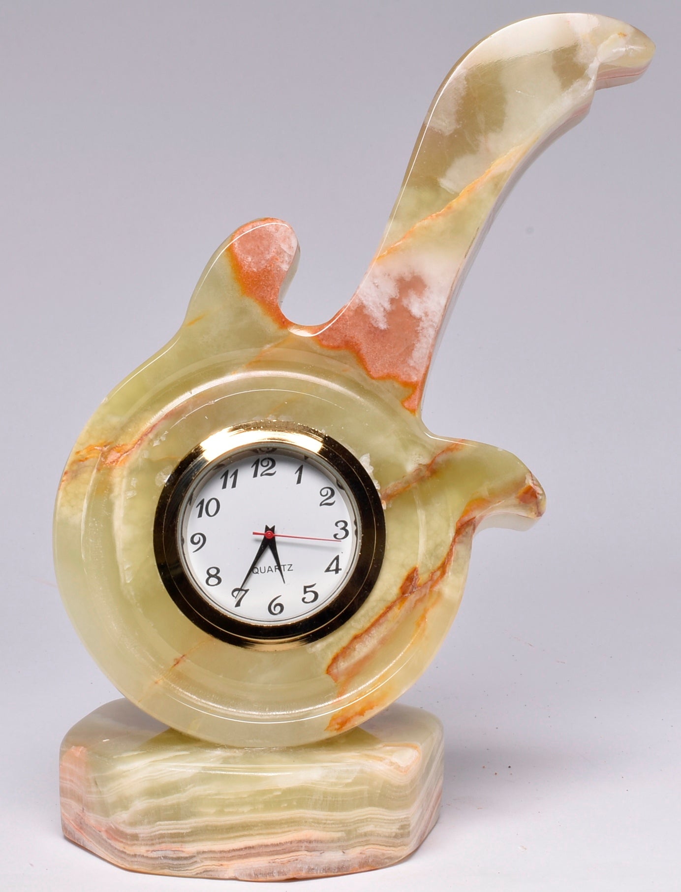 GREEN ONYX CARVED  GUITAR CLOCK P69