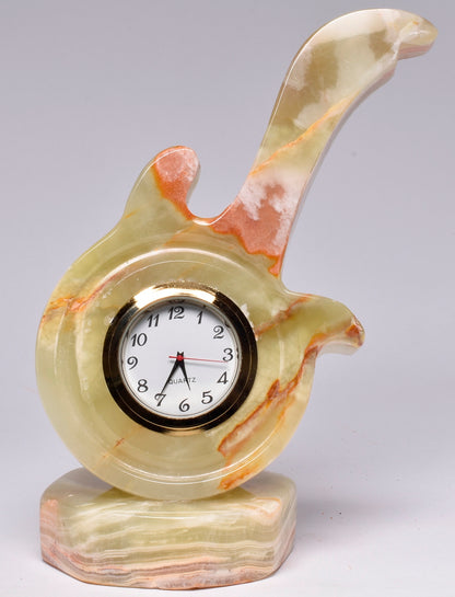 GREEN ONYX CARVED  GUITAR CLOCK P69