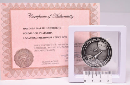 MARTIAN METEORITE in COLLECTORS COIN, NORTH WEST AFRICA 13190 MT106