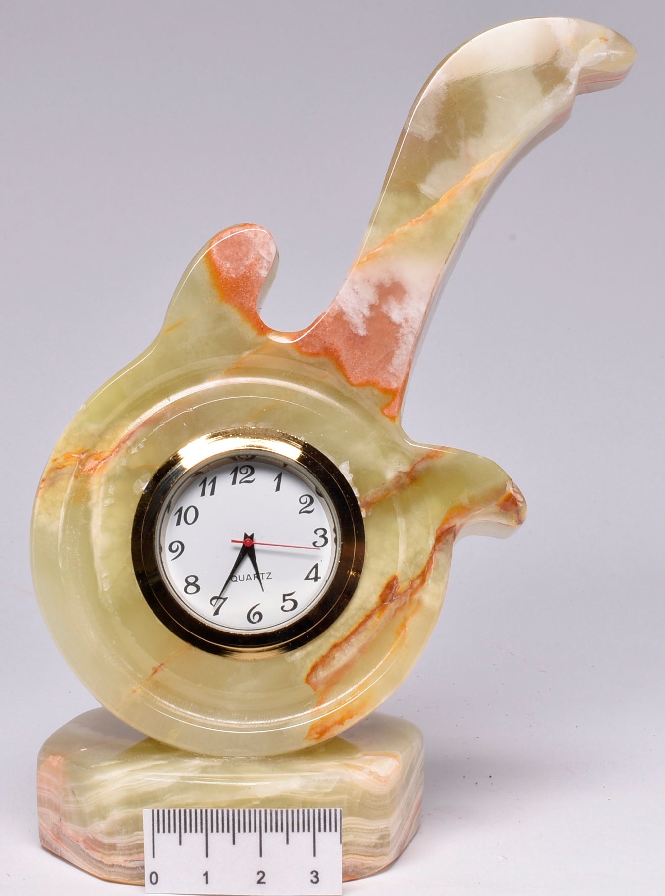GREEN ONYX CARVED  GUITAR CLOCK P69