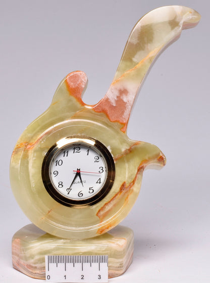 GREEN ONYX CARVED  GUITAR CLOCK P69