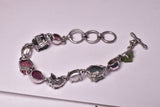 PINK & GREEN TOURMALINE BRACELET WITH CLEAR QUARTZ, STERLING SILVER J192