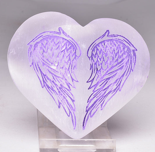 SELENITE PUFFY HEART with CARVED ANGEL WINGS P2016