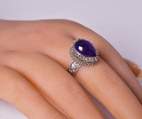 AMETHYST RING with ORNATE STERLING SILVER BAND, size 11/V J58
