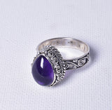 AMETHYST RING with ORNATE STERLING SILVER BAND, size 11/V J58