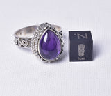 AMETHYST RING with ORNATE STERLING SILVER BAND, size 8/P J65