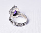 AMETHYST RING with ORNATE STERLING SILVER BAND, size 8/P J65