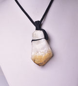 CITRINE NATURAL POINT PENDANT ON LEATHER LOOK NECKLACE J214