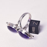 AMETHYST DOUBLE TEAR SHAPE RING on STERLING SILVER BAND, size 8/P J61