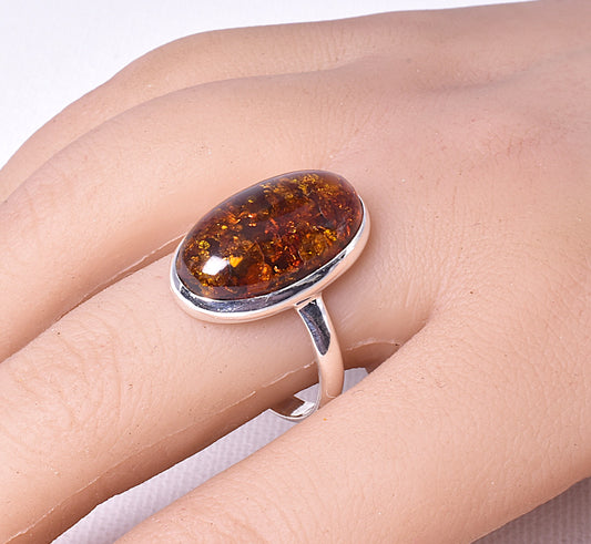 AMBER RING set in STERLING SILVER size 10.5/U J78
