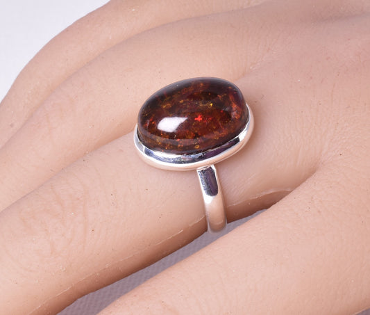 AMBER RING set in STERLING SILVER size 8/P J82
