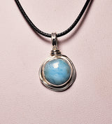 LARIMAR CIRCLE PENDENT set in STERLING SILVER J132