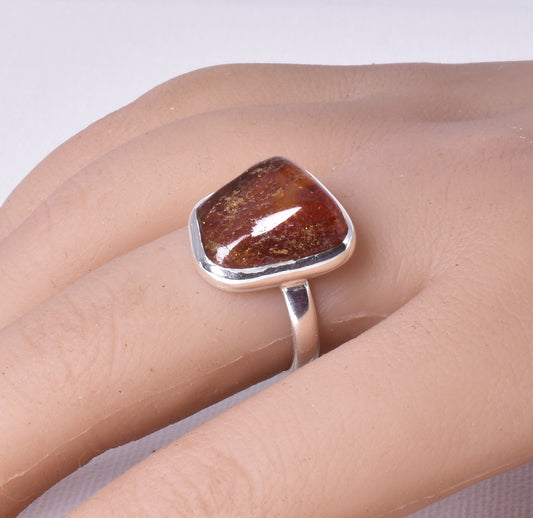 AMBER RING set in STERLING SILVER size 7.5/O J88