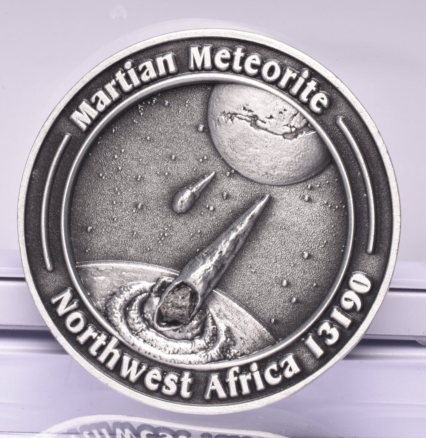 MARTIAN METEORITE in COLLECTORS COIN, NORTH WEST AFRICA 13190 MT188