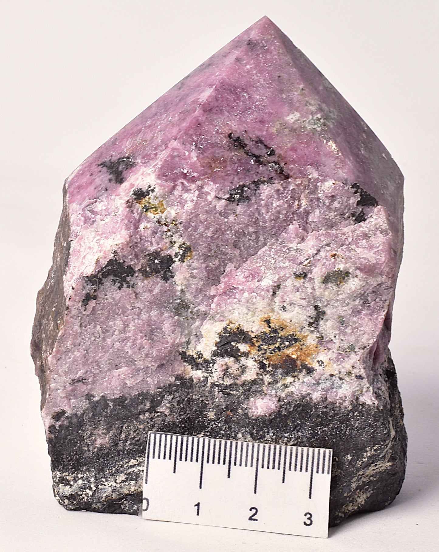 RHODONITE 6 SIDED CARVED POINT, ROUGH BASE P325