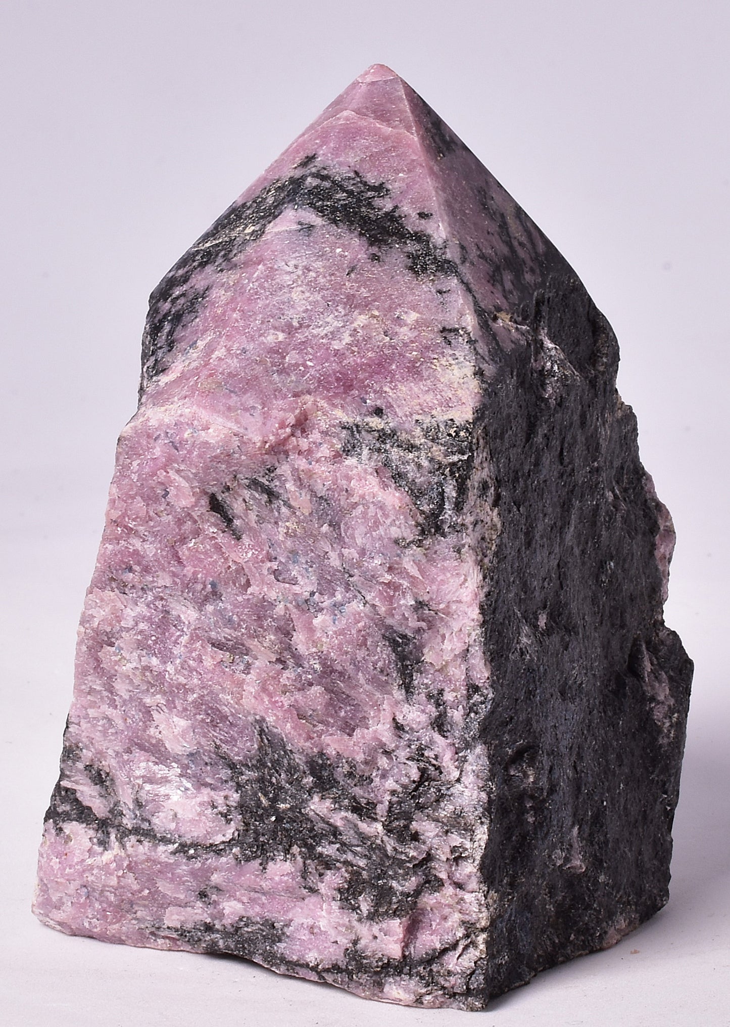 RHODONITE 6 SIDED CARVED POINT, ROUGH BASE P327