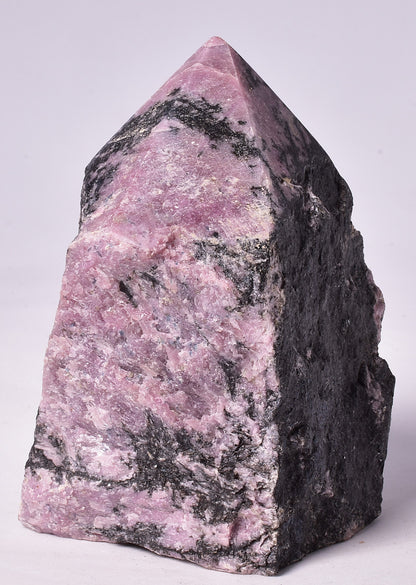 RHODONITE 6 SIDED CARVED POINT, ROUGH BASE P327