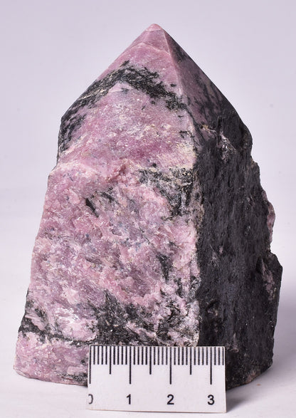 RHODONITE 6 SIDED CARVED POINT, ROUGH BASE P327