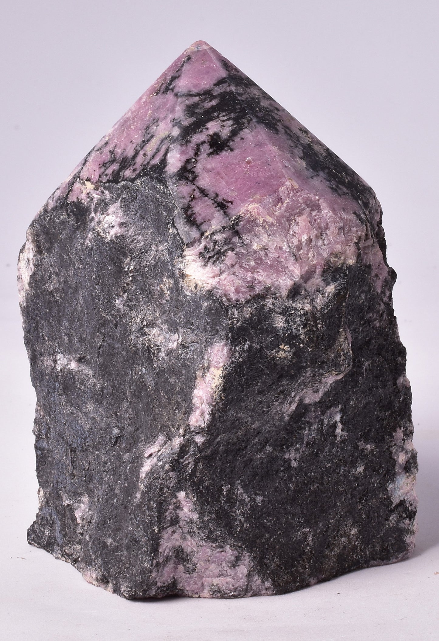 RHODONITE 6 SIDED CARVED POINT, ROUGH BASE P327