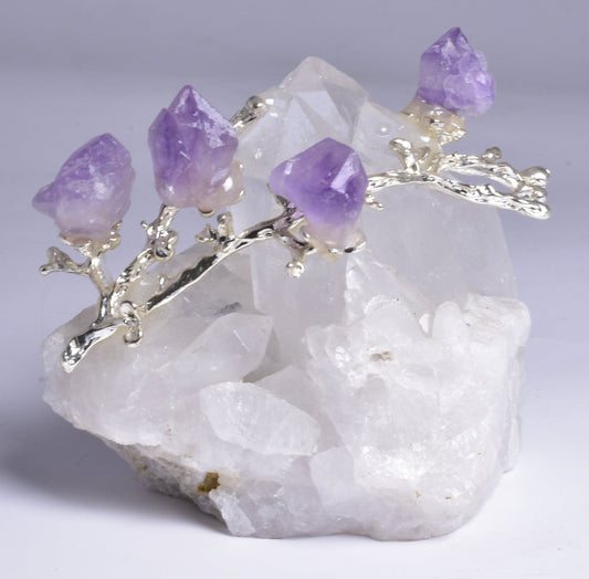 QUARTZ CLUSTER with AMETHYST TREE P568