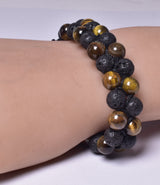 TIGER EYE AND LAVA STONE POLISHED BEADED CRYSTAL BRACELET J193