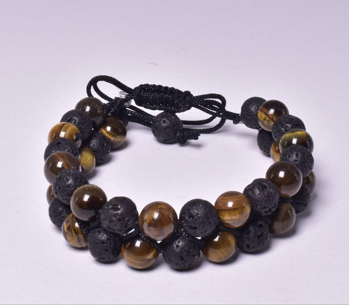 TIGER EYE AND LAVA STONE POLISHED BEADED CRYSTAL BRACELET J193