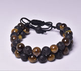 TIGER EYE AND LAVA STONE POLISHED BEADED CRYSTAL BRACELET J193