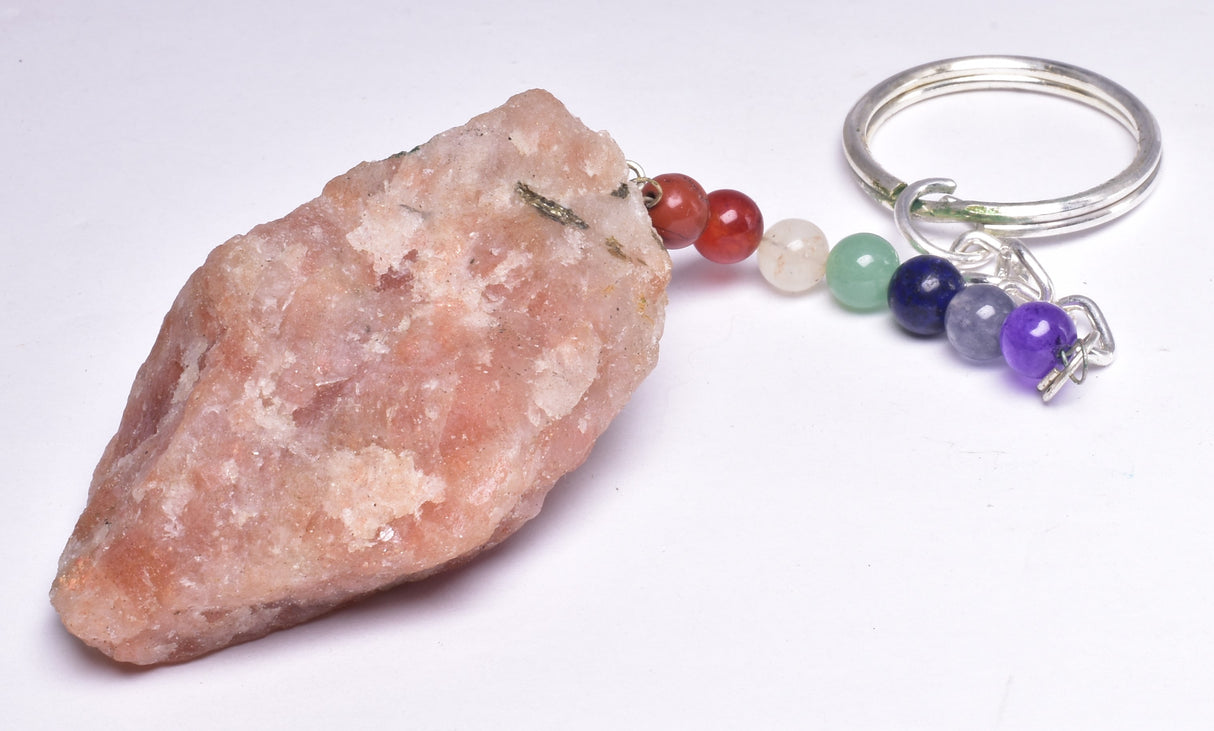 CHAKRA AND SUNSTONE ROUGH ROCK KEY RING P825