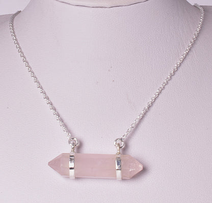 ROSE QUARTZ, DOUBLE TERMINATED POINT PENDANT J06