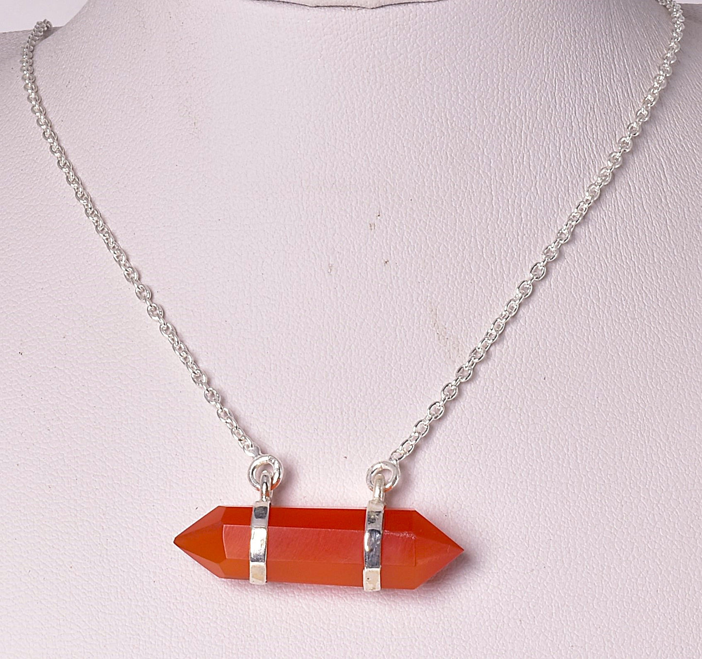 CARNELIAN, DOUBLE TERMINATED POINT PENDANT J12