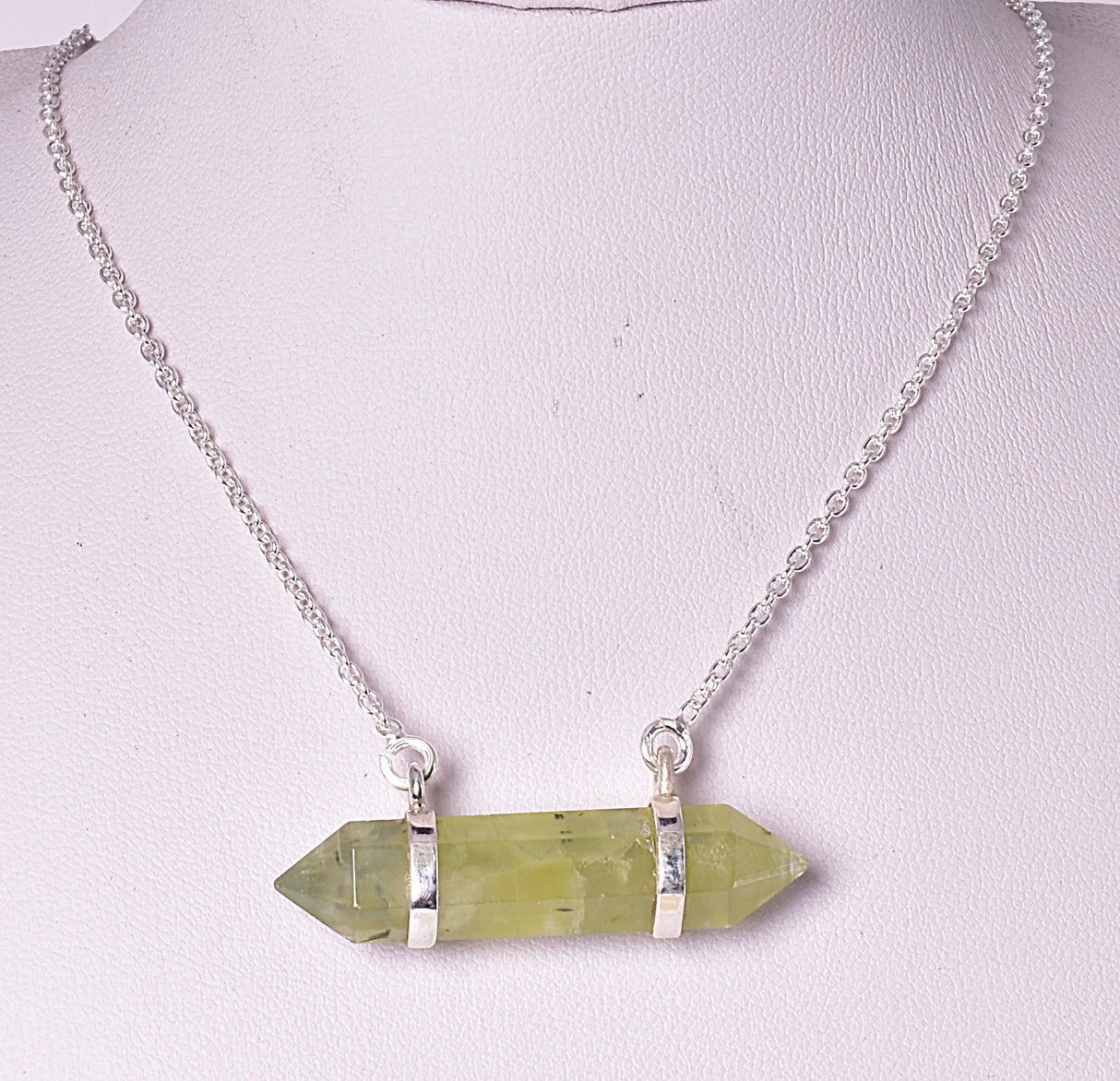 PREHNITE DOUBLE TERMINATED POINT PENDANT J26