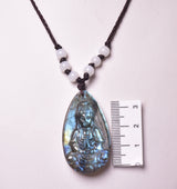 LABRADORITE PENDANT with CARVED BUDDHA on MACRAME J161