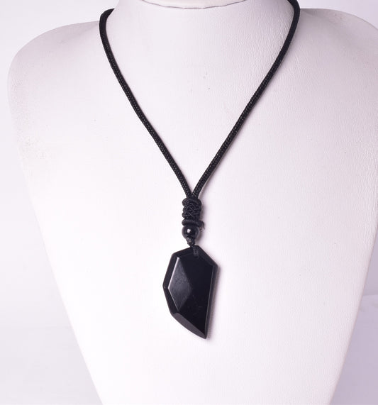 BLACK OBSIDIAN PENDANT ON BLACK CORD J30