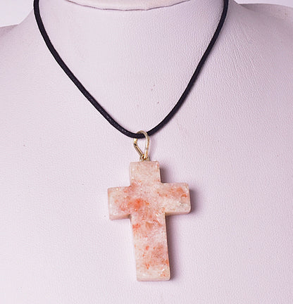 SUNSTONE CROSS PENDANT on cord J34