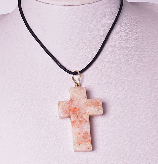 SUNSTONE CROSS PENDANT on cord J34