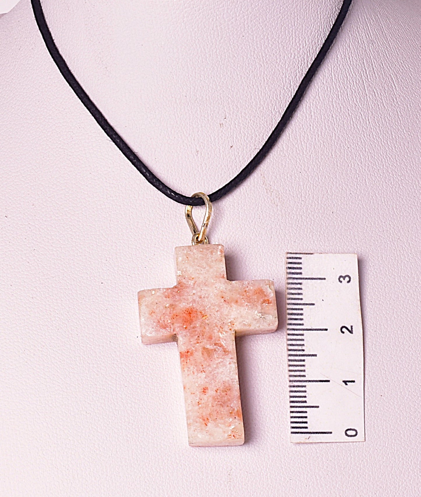 SUNSTONE CROSS PENDANT on cord J34