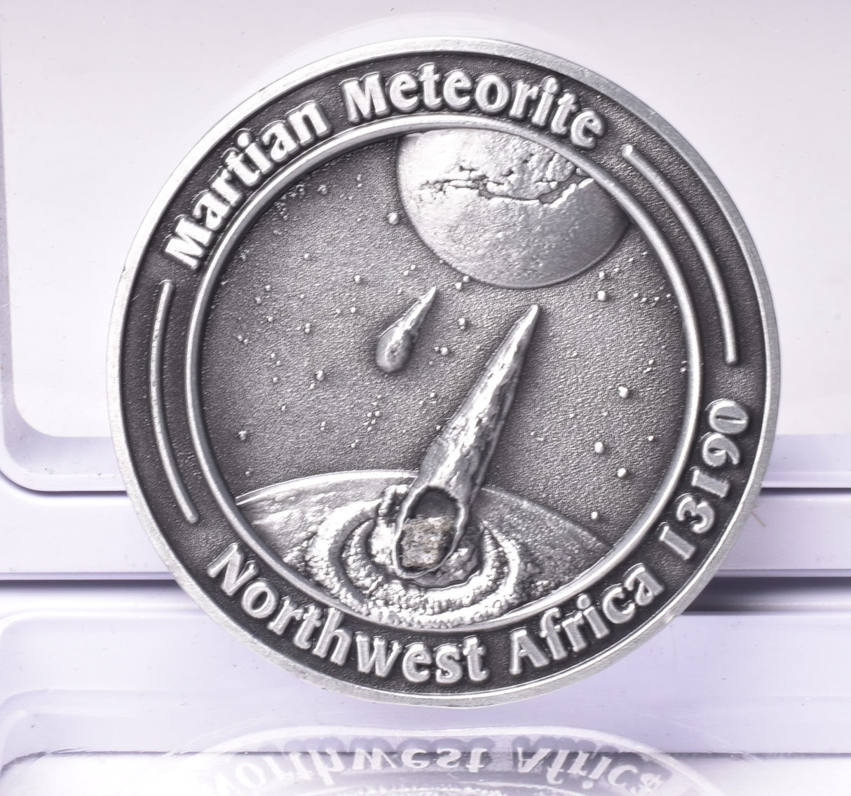 MARTIAN METEORITE in COLLECTORS COIN, NORTH WEST AFRICA 13190 MT232