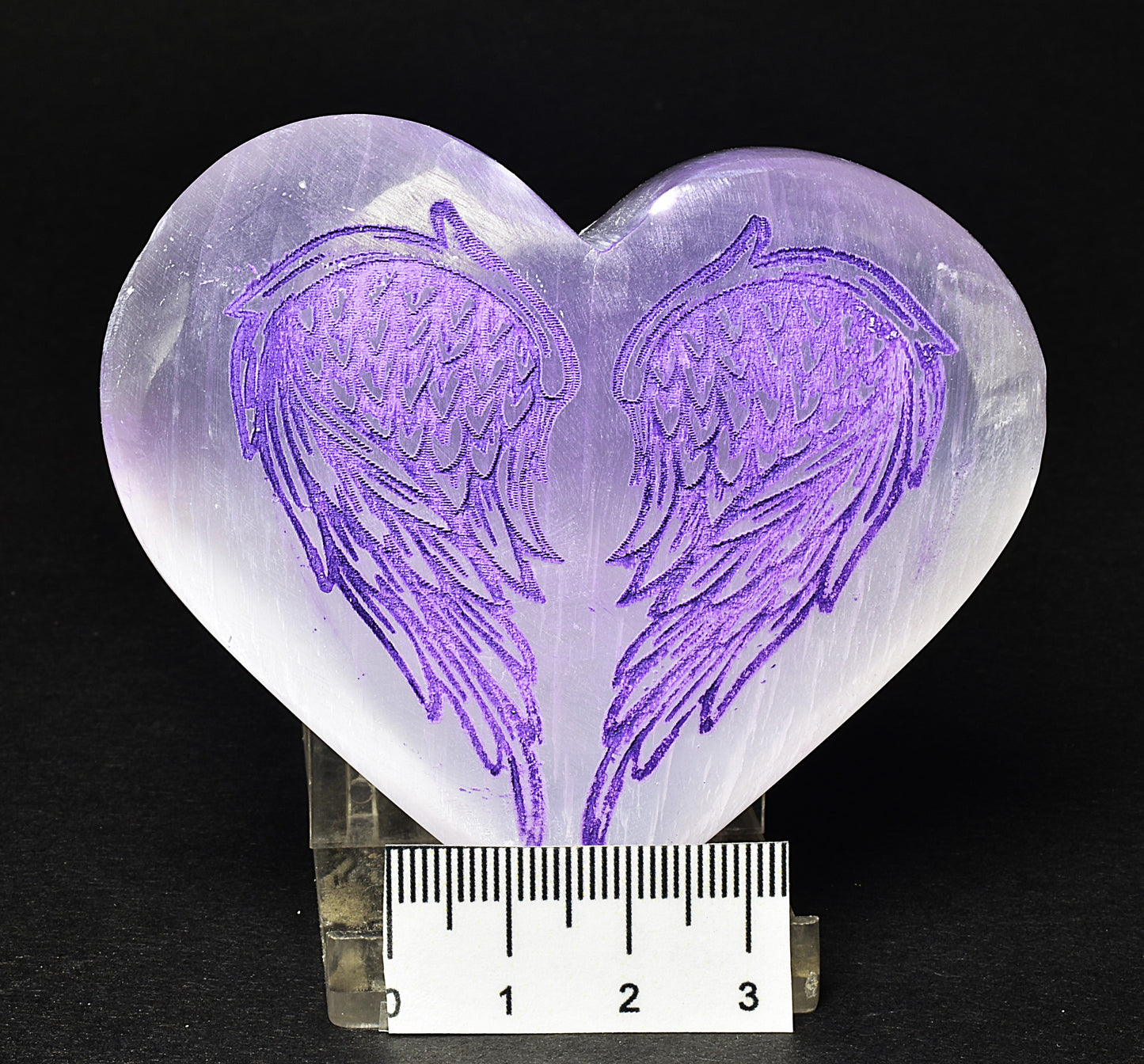 SELENITE PUFFY HEART with CARVED ANGEL WINGS P515