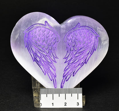 SELENITE PUFFY HEART with CARVED ANGEL WINGS P515