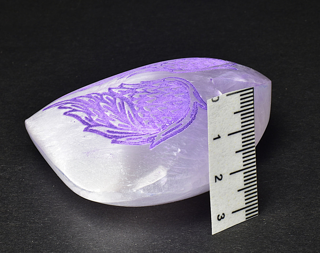 SELENITE PUFFY HEART with CARVED ANGEL WINGS P2017