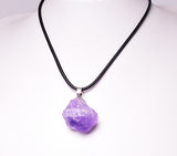 AMETHYST NATURAL POINT PENDANT ON LEATHER LOOK NECKLACE J234