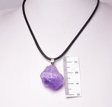 AMETHYST NATURAL POINT PENDANT ON LEATHER LOOK NECKLACE J234