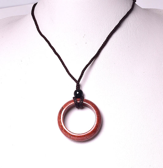 RED JASPER RING PENDANT ON CORD J237