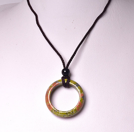 UNAKITE RING PENDANT ON CORD J239