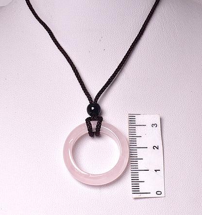 ROSE QUARTZ RING PENDANT ON CORD J243